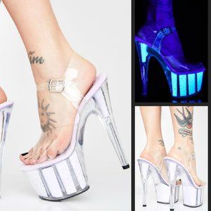Pleaser Size 6 Dance Heels / 7" Stripper Clear Glow Heels